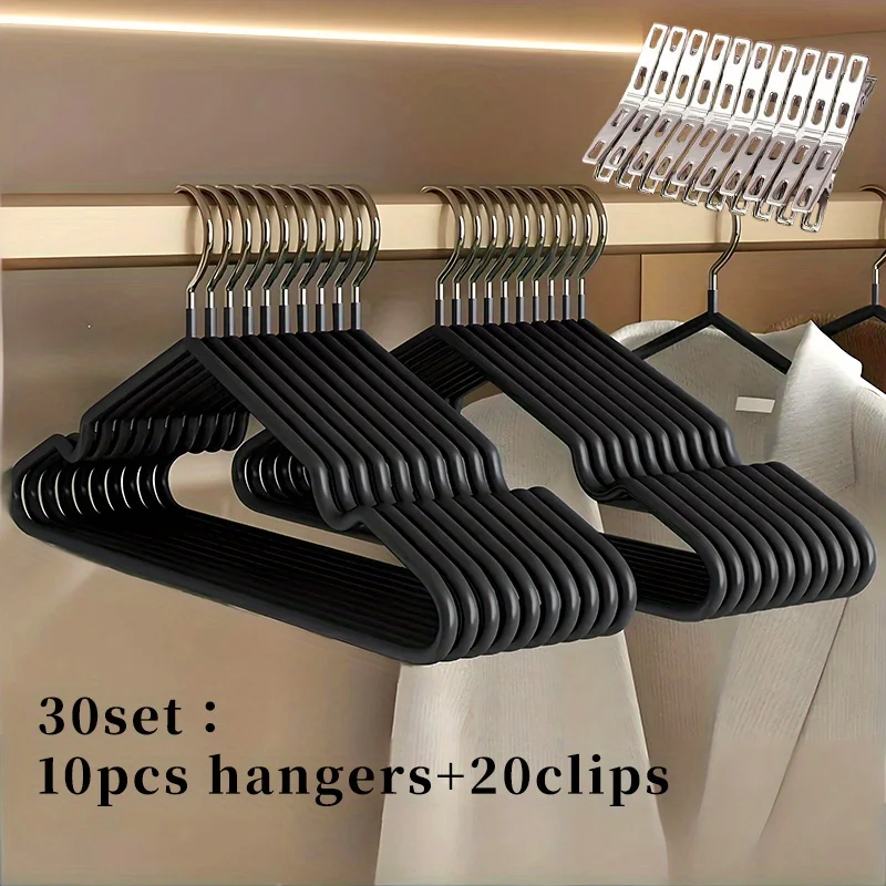 10 Hangers+20 Clips, Heavy Duty Velvet Clothing Hangers, Laundry Room Storage, Space-Saving Hangers for Clothes Clothing Rack