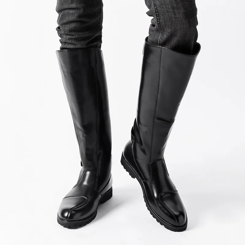 Plus Size Herrenmode lange Naturlederstiefel schwarz braun Schuhe Cowboy High Knight Boot Bühne Nachtclub Motorrad Botas