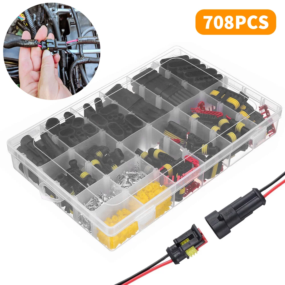 708Pcs Auto Elektrische Stecker Terminals Wasserdichte Anschlüsse Kit Automotive Draht Schnell Stecker Auto Verdrahtung Auto Dichtung Buchse Image