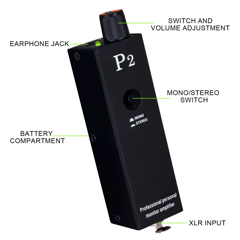 P2 Headphone Amplifier, Ultra Compact In Ear Headphone Monitor, Stereo Monitor/Headphone Power Amplifier/headphone music monitor