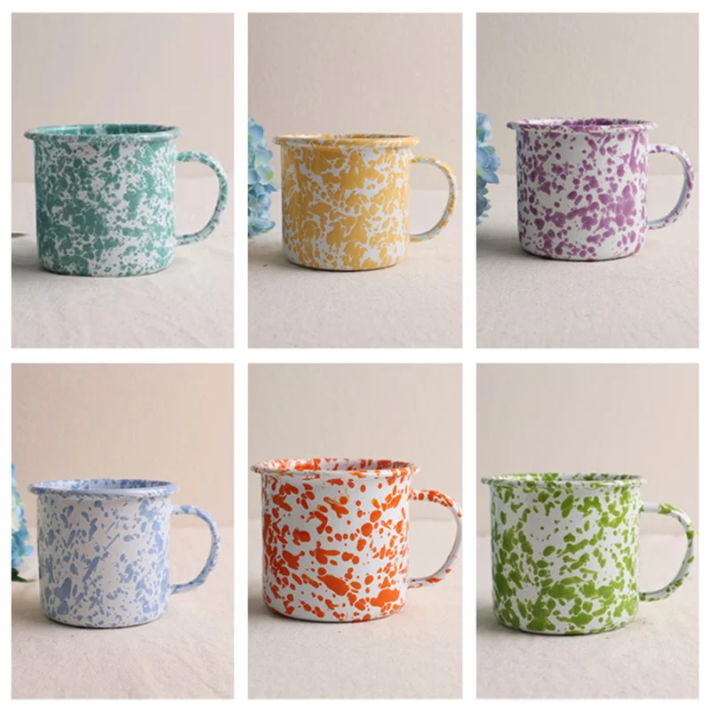 Heißer Verkauf Emaille Becher Zurück zu antiken Dicke Wand Unzerbrechliche Emaille Tassen Outdoor Camping Becher Lagerfeuer Party Angeln Picknick Tassen Image