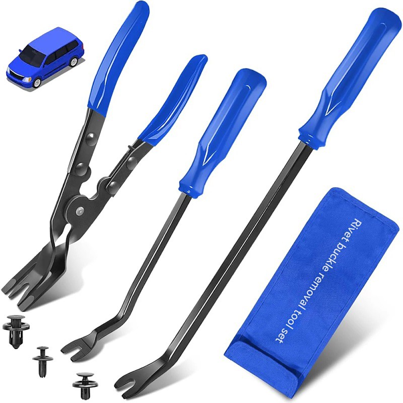 3PCS Car Trim Removal Tool Set, Professional Automotive Clip Pliers Fastener Remover Tool Kit for Car Door Panel, Upholstery, Plastic Rivets removal, Heavy Duty Pry Tool with Storage Bag