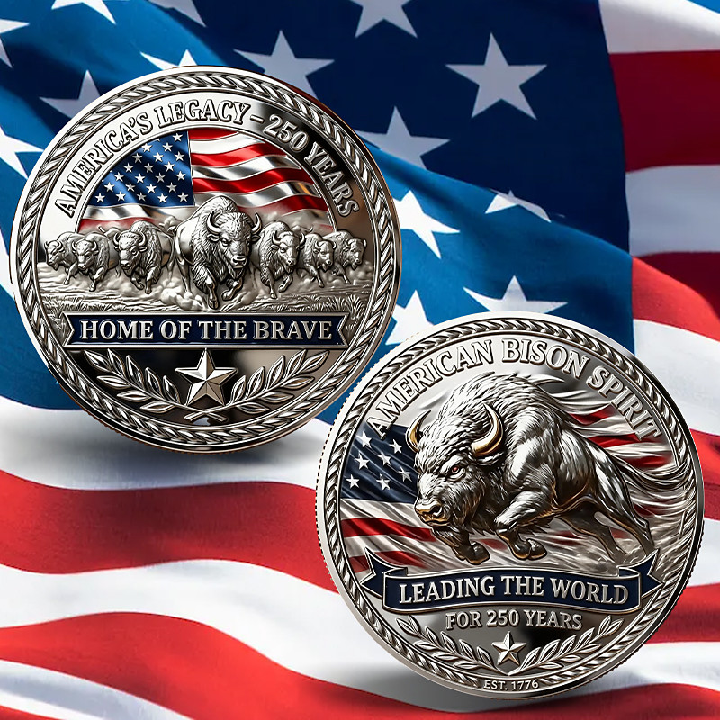 United States 250th Anniversary Coin America's Legacy 250 Years Challenge Coin Metal, American Bison Spirit Commemorative Coin, Patriotic USA 1776–2026 Anniversary Collectible,Semiquincentennial
