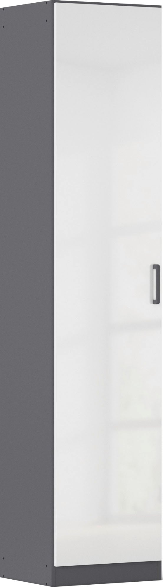Mehrzweckschrank RAUCH "Garderobe Kleiderschrank Schrank Schuhschrank Putzschrank MINOSA", graumetallic, hochglanz weiß, griffe graumetallic, B:47cm H:210cm T:41cm, Holzwerkstoff, Schränke, Mehrzweckschrank, In 4 Breiten mit vielen Einlegeböden für...