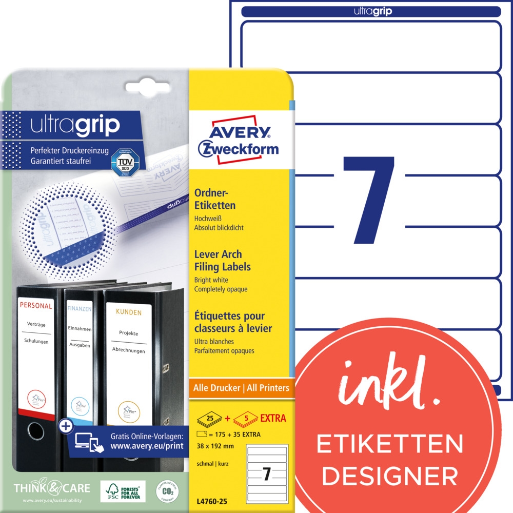 Avery Zweckform L7876-20 Stark haftende Papier-Etiketten, 105 x 148 mm, 20 Bogen/80 Etiketten, weiß Image