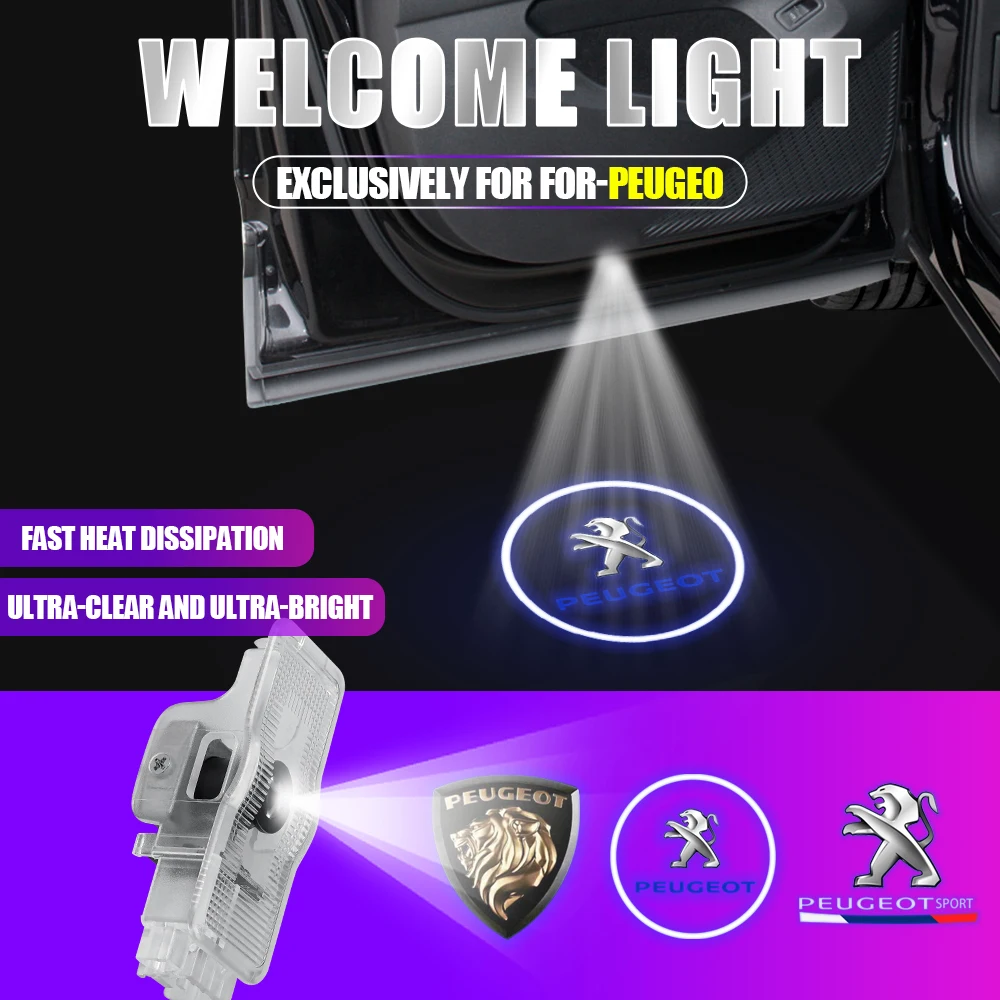 2Set Porta Auto Benvenuto Luce LED Proiettore Laser Lampada di Induzione Per Peugeot 408 308 3008 Rifter 5008 508 2008 208 301 RCZ 407 608