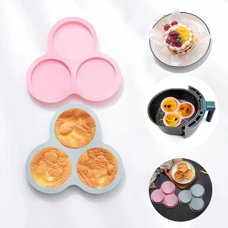 Wiederverwendbare Luftfritteusen-Eiform, antihaftbeschichtete Luftfritteusen-Backform, 3-Hohl-Silikon-Muffin-Pfannen zum Backen, Hamburger-Brötchen-Pfanne, Backformen Image