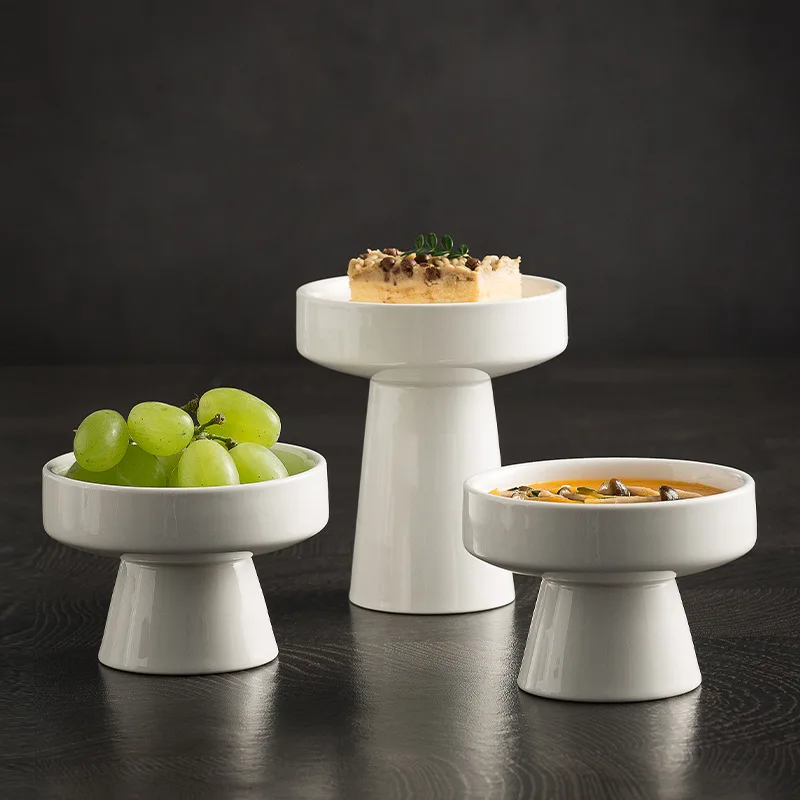Ceramic High-legged Dessert Bowl Dessert Plate Ice Cream Bowl Household Dried Fruit Bowl Hotel Restaurant Yijing Tableware
