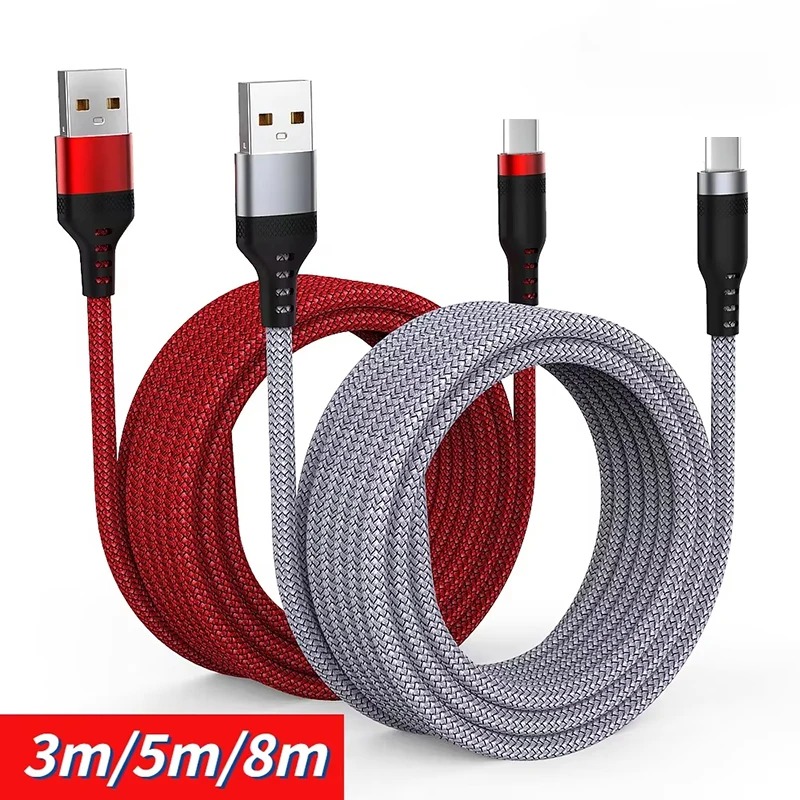 USB A auf Typ C Lade verlängertes Kabel 6A Schnellladegerät Nylon Datenkabel 1/3/5/8m für iPhone Samsung Typ USB C Ladegerät Image