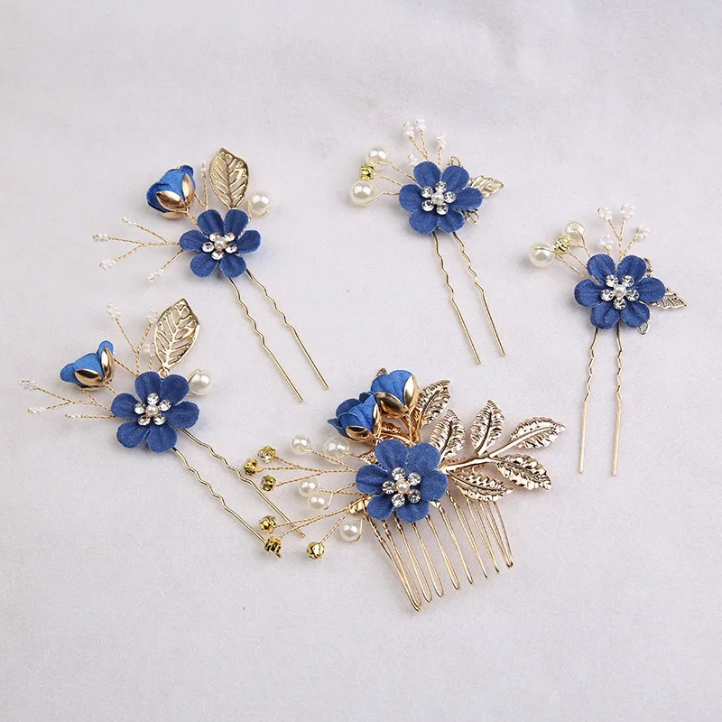 5 Teile/satz Braut Haar Zubehör für Frauen Blume Perle Kopfschmuck Tiara Hochzeit Haarspange Clip Haarnadeln Braut Haar Kämme Ornament Image