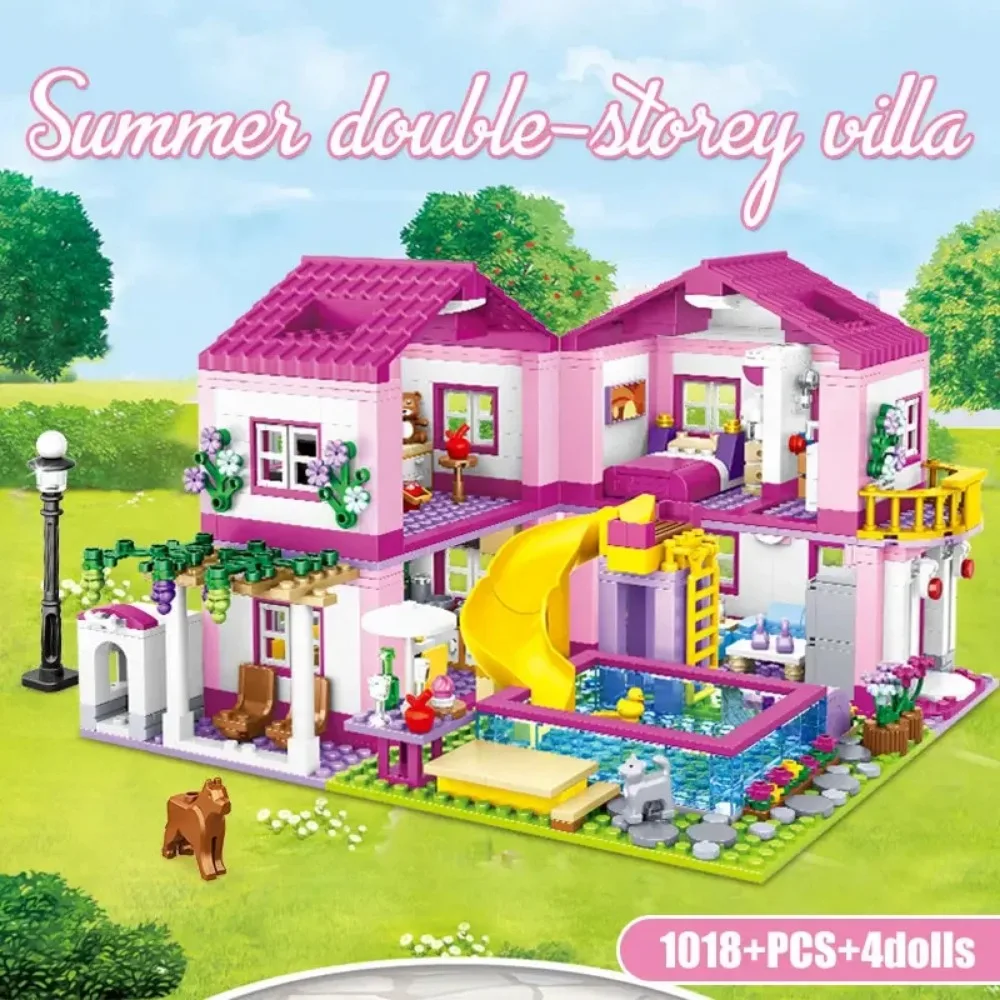 Stadt Sommer Urlaub Villa Prinzessin Schloss Bausteine Schwimmbad DIY Spielzeug für Kinder Freunde Mädchen Geburtstag Geschenk Image