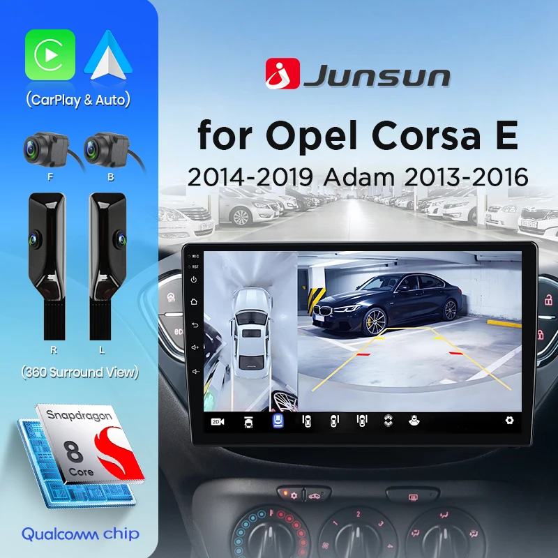 Junsun 360° ° Panorama Kamera Auto Radio Für Opel Corsa E 2015-2019 Drahtlose CarPlay Bildschirm Android Auto Stereo GPS Navi RDS WiFi Image