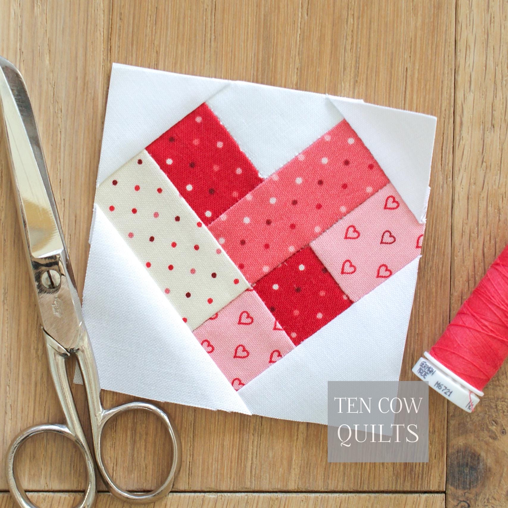 Cuore di San Valentino, carta da parati Foundation Pieced, blocco trapuntato, modello di cucito, FPP, 4 misure incluse, download PDF