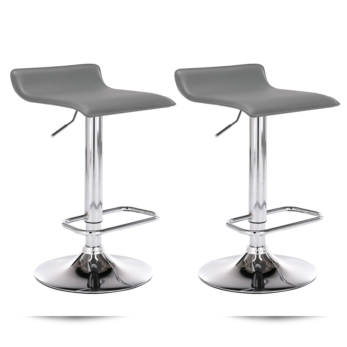 DELUKE 2er Set Barhocker DERID - Kunstleder Grau 38x41x65 cm Silber | Barstuhl Höhenverstellbar Mit Lehne Drehbar Tresenhocker Tresenstuhl Kneipenhocker Image