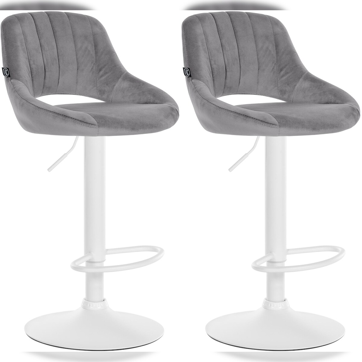 DELUKE 2er Set Barhocker SEGAD - Samt Dunkelgrau 47x48x85 cm Weiß | Barstuhl Mit Lehne Tresenhocker Tresenstuhl Kneipenhocker Kneipenstuhl Image