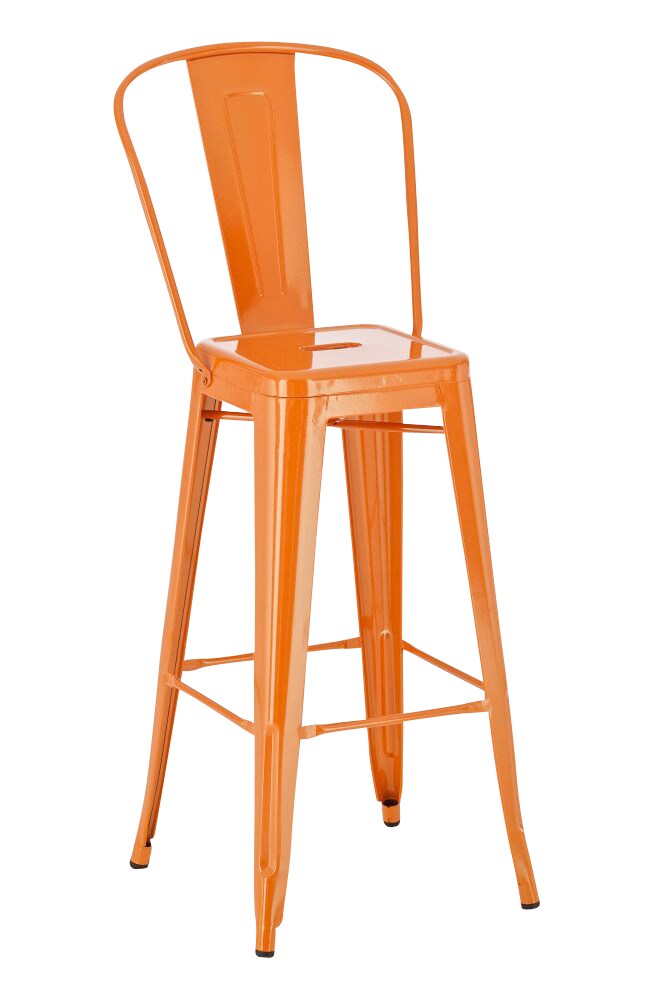 DELUKE Barhocker CHENNA - Metall Orange 44x52x115 cm | Barstuhl Mit Lehne Tresenhocker Tresenstuhl Kneipenhocker Kneipenstuhl Image