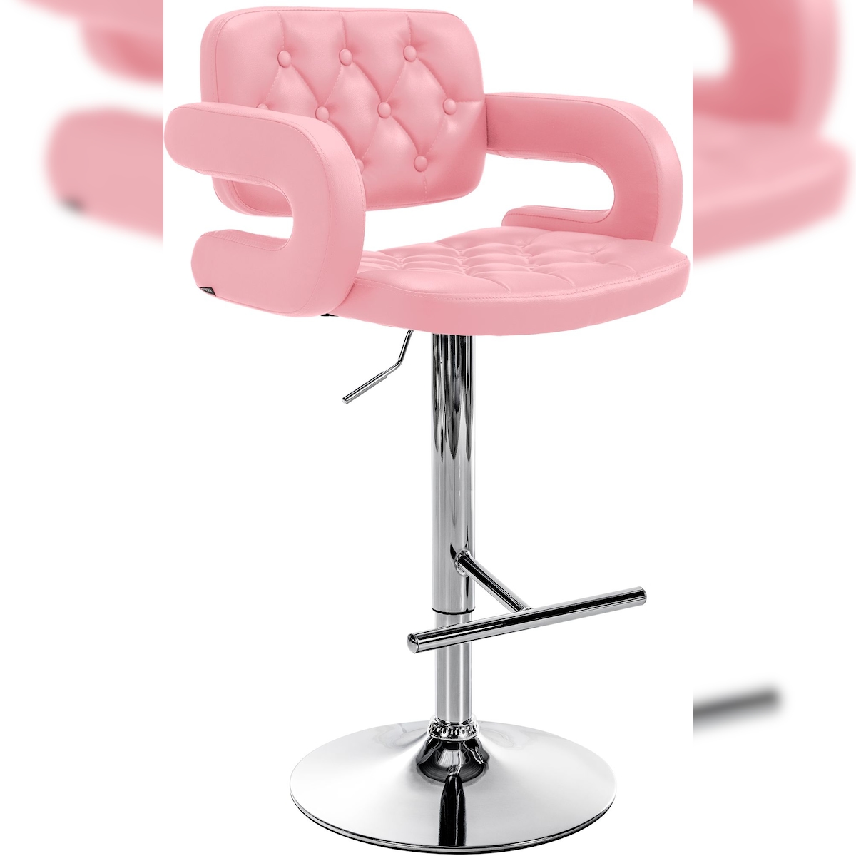 DELUKE Barhocker BURID - Kunstleder Pink 62x55x103 cm Silber | Barstuhl Höhenverstellbar Mit Lehne Drehbar Tresenhocker Tresenstuhl Kneipenhocker Image