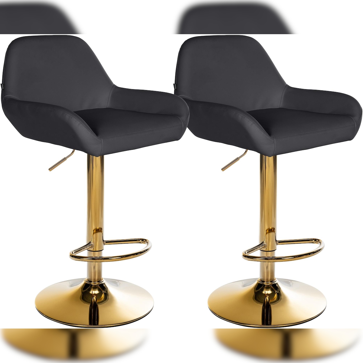 DELUKE 2er Set Barhocker BIKEL - Kunstleder Schwarz 51x52x89 cm Gold | Barstuhl Höhenverstellbar Mit Lehne Drehbar Tresenhocker Tresenstuhl Kneipenhocker Image