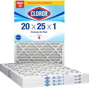 Clorox Air Filters MPR1500 & FPR 10 MERV 13 Pleated HVAC AC Furnace Air Filters, 20 x 25 x 1-in, 4 count