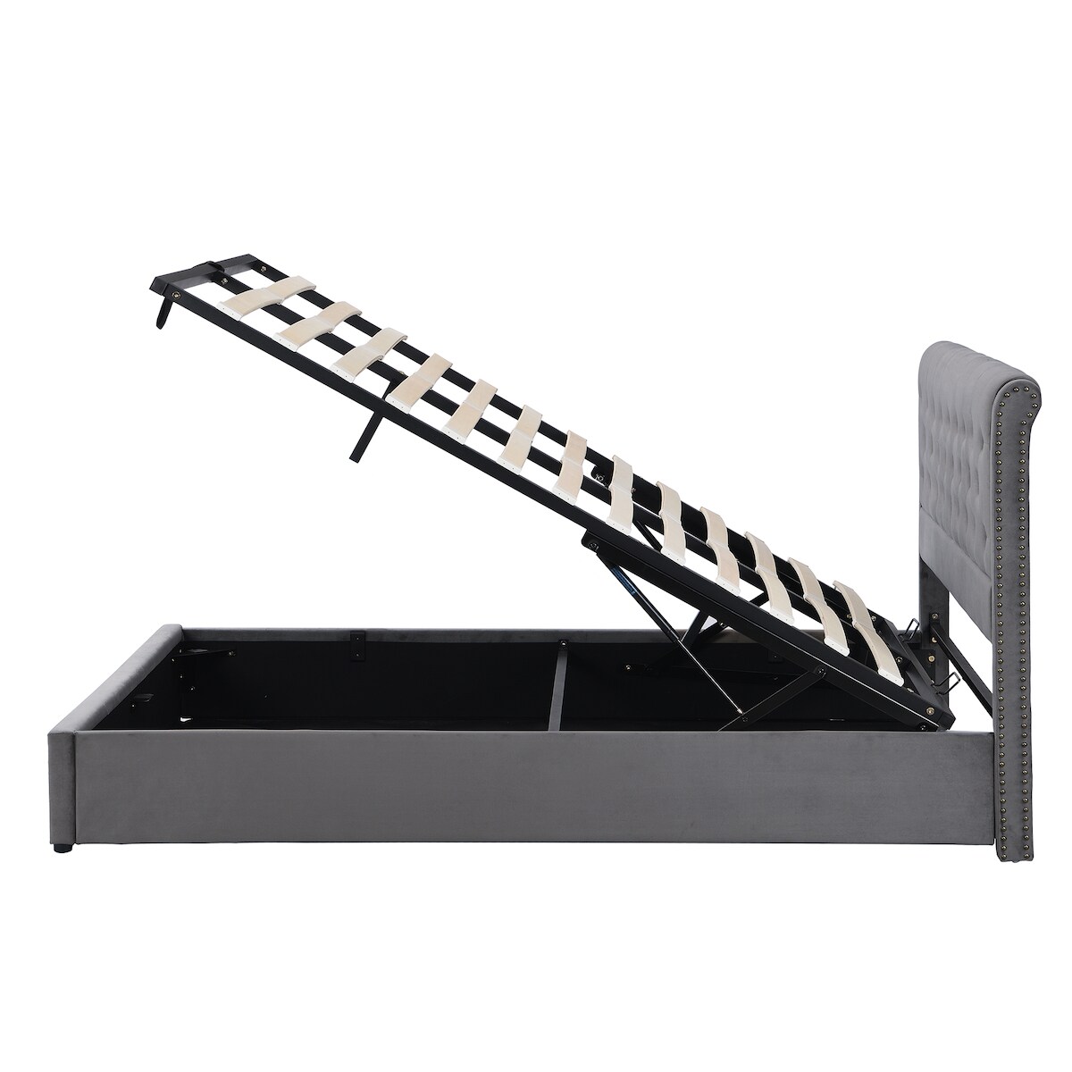 STILVORA Polsterbett 140x200 mit Stauraum und hydraulischem Bettkasten, Samtbezug, Lattenrost inklusive, modernes Design, hoher Schlafkomfort, Grau Image