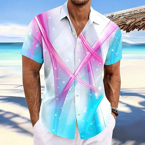 Herren Linien / Wellen Farbverlauf Abstrakte Kunst Hemd Sommerhemd Knopfhemd Kurzarm Modisch lässig Outdoor Urlaub Alltagskleidung Sommer Frühling Umlegekragen 3D-Druck Hemden mit Kragen Eine Tasche Image
