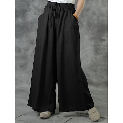 Damen Hose Baggy-Hosen Freizeithose Urlaub Mode Basic Volle Länge Hohe Taille Einfach Kordelzug Tasche Weites Bein Komfort Weich Bequem Dehnbar Outdoor Straße Ferien Blau Armee-Grün Schwarz Khaki Image