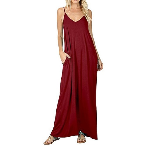 Damen Langes Kleid Maxikleid Freizeitkleid Unterkleid Mode Modern Outdoor Urlaub Ausgehen Lässiger Schnitt Einfach Ärmellos Träger Wein Marineblau Purpur Grün Sommer Frühling Image