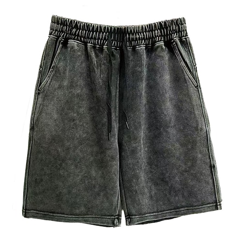 Herren Shorts Freizeitshorts Acid Wash Shorts Kordelzug Elastischer Bund Einheitliche Farbe Komfort Atmungsaktiv Knielang Täglich Streetwear Ferien Mode Retro Vintage Schwarz Marineblau Mikroelastisch Image