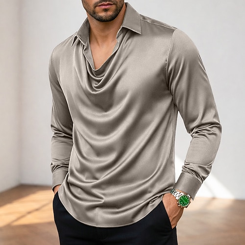 Herren Hemd Seidenartig Satinhemd Freizeithemd Einfach Täglich Urlaub Silber Schwarz Gold Grün Langarm Kapuze Frühling Frühling Herbst Bekleidung Gerafft Image