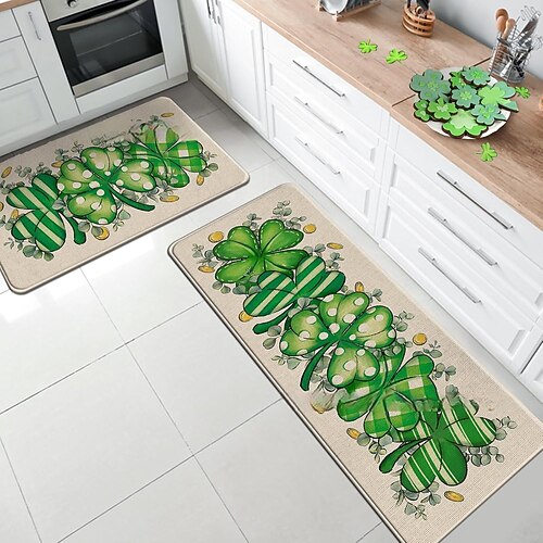 St. Patrick's Day Läuferteppiche, irische Feiertags-Dekorationsmatte mit Kleeblatt- und keltischem Design, festliche Fußmatte für Tür und Wohnraum Image