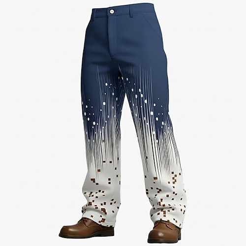Herren Gestreift Abstrakt Farbverlauf Hose Anzughose Mittlere Taille Lässig Outdoor Alltagskleidung Relaxed Fit Anzughose mit flacher Vorderseite und Seitentaschen Frühling Herbst 3D-Druck Blau Image
