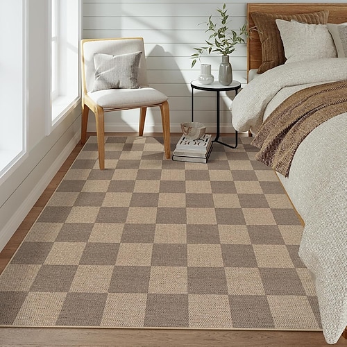 Outdoor-Terrassenteppich, waschbarer, pflegeleichter Jute-Teppich für Eingangsbereich, Wohnzimmer, Garten, Terrasse, Schlafzimmer, rutschfester Fußmatte im Landhausstil, Diamantmuster Image