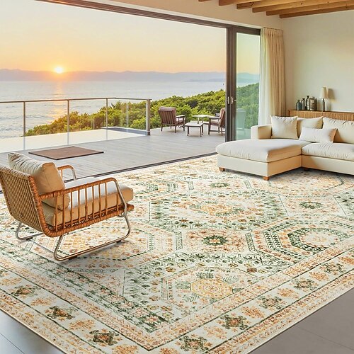 Nordischer Vintage-Wohnzimmerteppich, strapazierfähig und rutschfest, leicht zu reinigende Bettvorleger/Sofadecke, ideal für Hotels und Ferienwohnungen. Image