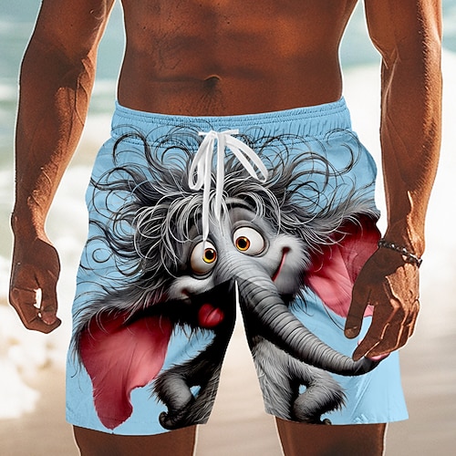 Herren Cartoon Elefant Lustig Badehosen Badeshorts Boardshorts Mittlere Taille Hawaiianisch Strandurlaub Seitentaschen Netzfutter Elastischer Kordelzug in der Taille Designer Bekleidung Image
