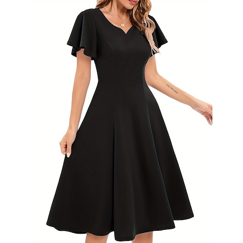 Elegant Klassisch 1950er Midlänge A-Linie Kleid Swing-Kleid Ausgestelltes Kleid Kurze Ärmel A-Linie Kostüm Damen Karneval Valentinstag Maskerade Urlaub Maskerade Junggesellinnenabschiedsparty Image