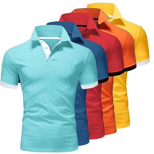 Herren Polo Golfshirt Lässig Sport Klassisch Kurzarm Basic Einfarbig Einfach 5-Stücke Mehrfachpackung Sommer Frühling Ganzjahres Schmale Passform 1 2 3 4 5 6 Polo Image