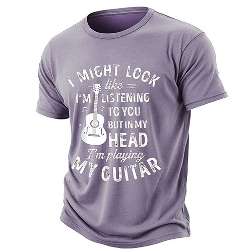 Lustiges Gitarristen-T-Shirt: „Ich sehe vielleicht so aus, als würde ich dir zuhören, aber in Gedanken spiele ich Gitarre.