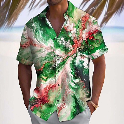 Herren Geometrisch Marmor Abstrakte flüssige Kunst Hemd Sommerhemd Knopfhemd Kurzarm Modisch lässig Outdoor Urlaub Alltagskleidung Sommer Frühling Umlegekragen 3D-Druck Hemden mit Kragen Eine Tasche Image