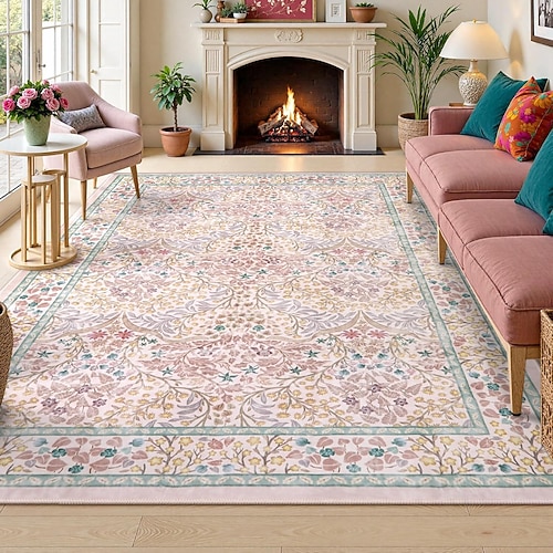 Amerikanischer Wohnzimmerteppich mit Blumenmuster, Hotelteppich, vollflächiger Schlafzimmerteppich, fleckenabweisende und leicht zu reinigende Fußmatte Image