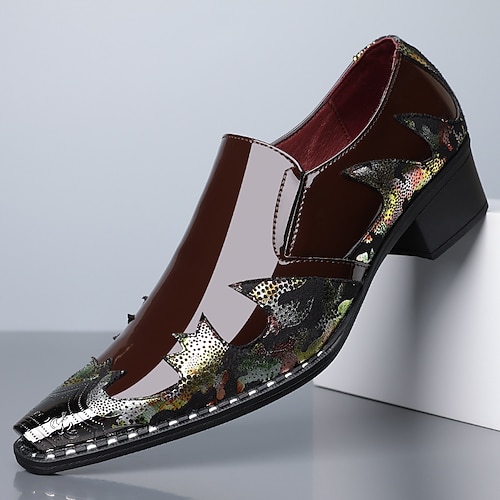 Künstlerische Herren-Hochzeitsschuhe aus Kunstleder – schwarz-mehrfarbiger Krokodilprint mit einzigartigen Details, kühne und kreative Schuhe für Hochzeiten und besondere Anlässe Image