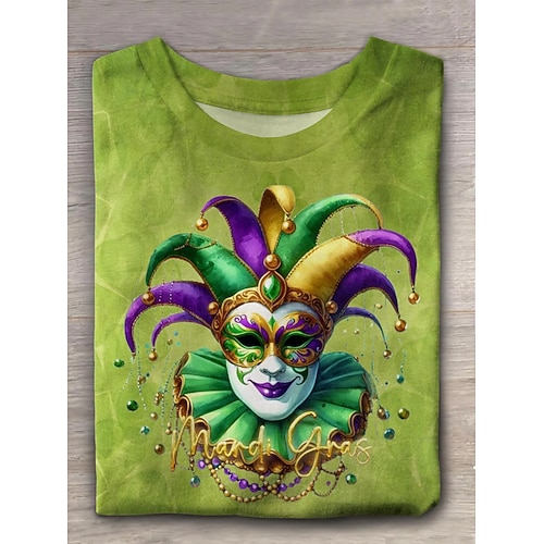 Karnival Karneval Damen T Shirt Druck Grafik Abstrakt Stilvoll Klassisch Lässig Kurzarm Rundhalsausschnitt Rundhals Normale Oberteile Täglich Schwarz Grün Sommer Frühling Image