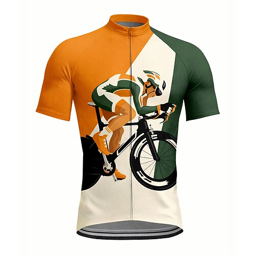 Herren Radtrikot Grafik Geometrisch Kurzarm Fahhrad Trikot Oberteil mit 3 Gesäßtaschen UV-beständig Schnelltrocknend Frontreißverschluss Reflektierende Streifen Sport Gelb Rot Orange Bekleidung Image