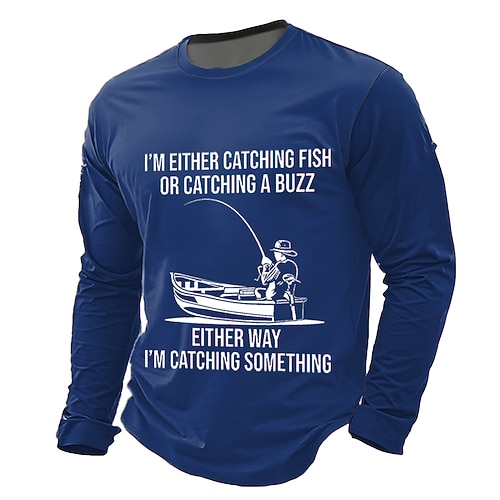Herren-Langarm-Angel-T-Shirt mit lustigem Aufdruck: „Ich fange entweder Fische oder kriege einen Rausch" – Outdoor-Freizeit-T-Shirt, Größen: S, M, L, XL, XXL, XXXL Image