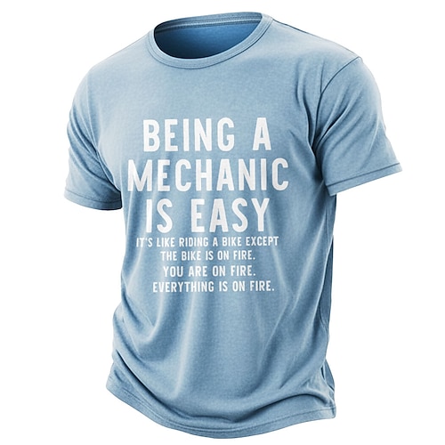 Mechaniker zu sein ist einfach, es ist wie Fahrradfahren, nur dass das Fahrrad brennt, du brennst, alles brennt. Lustiges Mechaniker-T-Shirt aus gewaschener, abgenutzter Baumwollmischung, Image