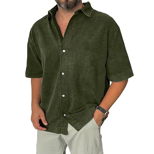 Herren Hemd Freizeithemd Knopfhemd Acid-Wash-Shirt Blau Schwarz Rosa Marineblau Purpur Kurzarm Einfach Revers Lässig Täglich Bekleidung Mode Retro Vintage Bequem Image