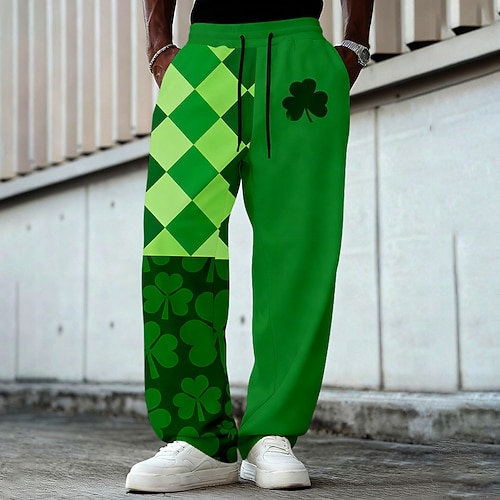 St. Patrick's Day Männer Vierblättriges Kleeblatt Shamrock Keltischer Knoten Sweatpants Hose Lässige Hose Mittlere Taille Mode Lässig Feiertag Elastischer Kordelzug Bund Gerade Beinhosen mit Taschen Image