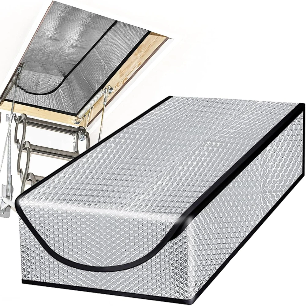 Isolierabdeckung für Dachboden, Treppen, energiesparend, für Dachboden, Treppen, Türleiter, doppelter Blasenisolator, herunterziehbares Treppenzelt mit Reißverschluss Image