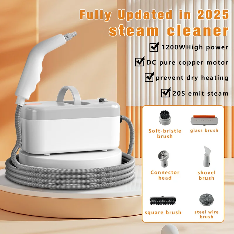 Dampfreiniger, multifunktionaler Handdampfreiniger mit 6 Bürstenköpfen, leistungsstarker Mehrzweck-Dampfreiniger zum Entfernen von Schmutz Image