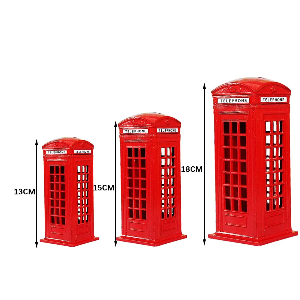 Red Vintage London Telephone-Booth Money Saving Box Zinc Alloy Decorative Cash Savings Box Moneys Box home Desktop Ornament