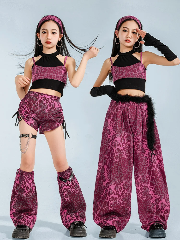 K-pop Mädchen Leopard Crop Tops Straße Tanzen Cargo Hosen Kind Hip Hop Jazz Shorts Kleidung Set Kind Streetwear elegante Kostüm